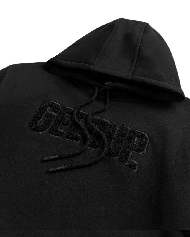 Close up of Geedup Play For Keeps Hoodie Blackout - au.sell store