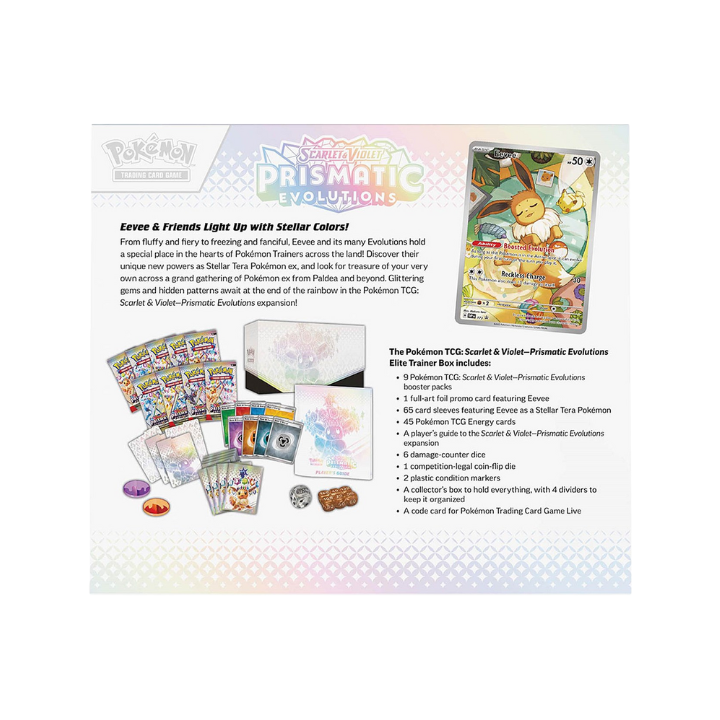 Find the Pokemon TCG Scarlet & Violet Prismatic Evolutions Elite Trainer Box here
