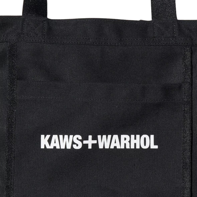 Close up of the KAWS x Warhol Uniqlo 2Way Tote Bag Black - au.sell store