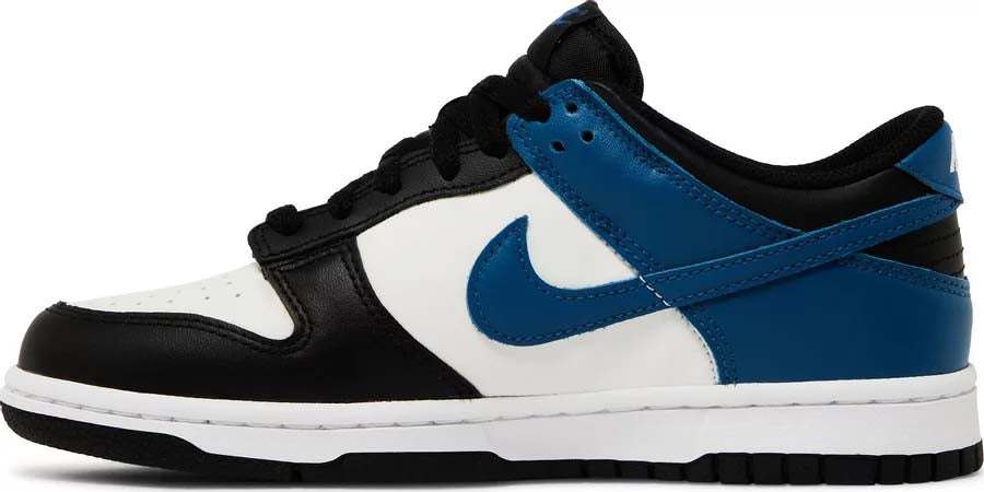 Available in Australia now, checkout the latest edition Nike Dunk Low "White Blue Black" in grade school sizing.