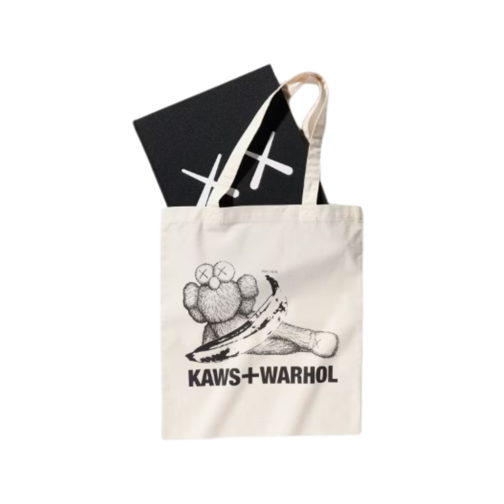 Secure the exclusive tote bag with your KAWS x Warhol Hardcover Art Book purchase